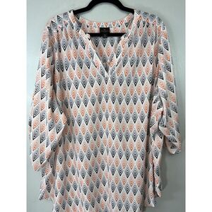 Worthington Plus Size Orange & Black Geometric Print 3/4 Sleeve Size 3X